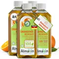 Produktbild: AlmaWin® Orangenölreiniger ÖKO [4x 500ml] ideal als starker Allesreiniger & Fettlöser - Veganes Orangenreiniger Konzentrat in recycelter Flasche - Besonders ergiebiger Orangenöl Reiniger