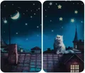 Produktbild: WENKO Herd-Abdeckplatte Universal Modell Moon Cat, Glas, (Set, 2 tlg), Herdabdeckung für alle Herdarten, kratzfest, mit rutschfesten Füßen