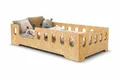 Produktbild: ACMA Kinderbett 140x70 cm Miki L Holz Natur - Juniorbett aus Sperrholz mit Lattenrost, Montessori Bodenbett, Kinderzimmer Bett, stabiles Holzbett, modernes Design, niedrige Einstiegshöhe