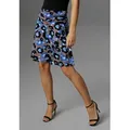 Produktbild: Sommerrock ANISTON SELECTED, Damen, Gr. 44, braun (schlamm, schwarz, weiß, blau), Single Jersey, Obermaterial: 95% Viskose, 5% Elasthan, bedruckt, geblümt, figurumspielend kniefrei, Röcke, mit seitlicher Raffung