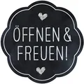 Produktbild: AVERY Zweckform 200 Aufkleber Öffnen und Freuen (Made in Germany, Ø38 mm, schwarze Geschenkafukleber silberne Schrift, selbstklebende Geschenkdeko, Karten, Tüten, Gutscheine) Sticker auf Rolle, 3845