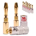 Produktbild: NAUC Bananenstecker für Lautsprecherkabel - 12 Stück Stecker als Set - Steckverbinder 24K vergoldet schraubbar - für HiFi Receiver Verstärker