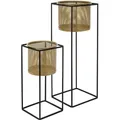 Produktbild: Ml-design - Blumenständer 2er Set, Schwarz-Gold, 21x21x47/25x25x71 cm, aus Stahl, Blumentopfständer mit Übertopf, Metall Pflanzenständer,
