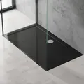 Produktbild: doporro Duschtasse Duschwanne 90x140x4 flach inkl. Ablaufgarnitur AL01 aus Acryl in Schwarz Rechteckig DIN-Anschlüsse für bodenebene Montage geei... - Schwarz