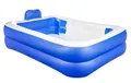 Produktbild: Aufblasbarer Pool 200x150x50cm mit Kopfstütze & Sichtfenster – 440L Familienpool Blau/Weiß für Garten, Balkon & Terrasse – mit Ablaufventil & Reparaturflicken