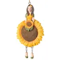 Produktbild: Blumenmädchen-Figur Soleil zum Aufhängen, 12 cm Höhe, handbemalt, Kunststein, dekorative Engelsfigur mit Sonnenblumen-Motiv