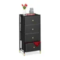 Produktbild: Relaxdays Kommode, HxBxT: 98,5 x 46 x 30 cm, 4 Schubladen, Sideboard Stoff & Stahl, Schubladenschrank, schwarz/Gold