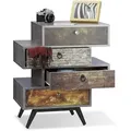 Produktbild: Vintage Kommode 4 Schubladen, Originelles Lowboard In Betonoptik, Schublade Mit Motiv, Hbt: 68x60x40 Cm, Grau - Relaxdays
