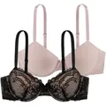 Produktbild: Dorina Bügel-BH Chloe (2er Pack) vorgeformte leicht gepolsterte Cups, florale Spitze, tiefer Ausschnitt schwarz 90