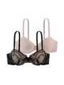 Produktbild: Dorina Damen Chloe 2er-Pack Demi-BH Set – Leicht Gepolsterte Bügel-BHS mit Floraler Spitze und Weichem Mikrogewebe, Verstellbare Träger, Schwarz und Rosa