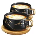 Produktbild: 2 Stücke Cappuccino Tassen mit Unterteller Tasse Marmor 300 ml Espressotassen...