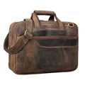 Produktbild: STILORD 'Astor' Große Lehrertasche Leder für Herren Damen Vintage Aktentasche XL Businesstasche Umhängetasche für breite A4 Ordner Laptop Trolley Aufsteckbar, Farbe:calais - braun