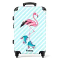 Produktbild: NoBoringSuitcases.com Reisekoffer mit Rollen - Hartschalenkoffer mit TSA Schloss, Mittelgroß (Flamingo - Hellblau-Weiß, 67 cm - 72 L)