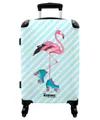Produktbild: NoBoringSuitcases.com© Hartschalen-Trolley Flamingo mit blauen Rollschuhen 67x43x25cm, 4 Rollen, Koffer Mittelgroß, Suitcase für Erwachsene