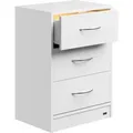 Produktbild: Nachttisch Eloise 3 Schubladen Kabelführung Wandbefestigung Boxspringbett Schlafzimmer Nachtschrank Nachtkonsole Nachtkommode Holz 54x39x28cm Weiß Led - Casaria