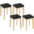 Produktbild: 4er Set Esszimmerstühle, Massivholz, Stapelbar, Mit Gepolstertem Pu-bezogenem Sitz, Schwarz - Woltu
