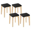 Produktbild: WOLTU Esszimmerstühle, Küchenstuhl aus Massivholz, Holzhocker im Esszimmer, mit gepolstertem und PU-bezogenem Sitz, Polsterstuhl 32,5x47x32,5 cm, Holzstuhl Holzmaserung Schwarz, BH345sz-4