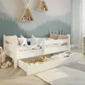 Produktbild: Kids Collective Kinderbett 90x200 cm Kinder Bett Jugendbett Juniorbett | Mit Rausfallschutz & Schublade | Stabiles Kiefernholz | 90×200 cm von 4. ... - Weiß