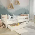 Produktbild: Kids Collective Kinderbett 90x200 cm Kinder Bett Jugendbett Juniorbett | Mit Rausfallschutz & Schublade | Stabiles Kiefernholz | 90×200 cm von 4. bis 16. Lebensjahr | Weiß