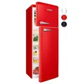 Produktbild: Bomann Retro Kühlschrank mit Gefrierfach | Vintage Kühlgefrierkombi Inhalt 208 L | Kühlen: 160 L, Gefrieren: 48 L | Retro-Fridge klein und leise | (H) 147 x (B) 54.5 x (T) 58.5 cm | DTR 353.1 rot