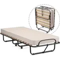 Produktbild: COSTWAY 80x190cm Gästebett klappbar, Faltbett mit Matratze aus Rückstellschaum, Klappbett mit Stahlrahmen 120kg belastbar, Metallbett auf Rädern... - Beige/Schwarz