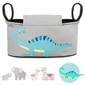 Produktbild: GLÜCKSWOLKE Kinderwagen Organizer - 12 Motive I Kinderwagentasche verschließbar I Kinder Buggy Tasche mit Feuchttücherspender I Baby Stroller Bag I Aufbewahrungstasche Dinosaurier (Danny Dino I Grau)