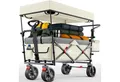 Produktbild: TRESKO Bollerwagen TRESKO Faltbarer Bollerwagen Handwagen (Feststellbremsen (Vorne & Hinten) und 3-Punkt-Gurt, max. belastbar bis 150kg Transportwagen mit Vollgummireifen), Faltbar mit Dach, Kühlfach & Seitenrollos Handwagen