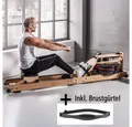 Produktbild: Topfit Rudergerät Holz Wasser Rudergerät inkl Brustgurt faltbar 12L Wassertank Bluetooth (1 Stück, Inkl. Brustgurt), geeignet für Benutzer bis ca. 200 cm Körpergröße