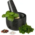 Produktbild: Relaxdays - Granit Mörser mit Stößel, robust & langlebig, Gewürze, Kräuter, polierter Steinmörser, ø 8,5 cm, v 100ml, grau