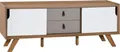 Produktbild: BELIANI TV Möbel Weiß Heller Holzfarbton MDF Platte Kiefernholz Kunstleder 56 x 147 x 42 cm Modern Elegant Multifunktional 2 Schubladen Wohnzimmer