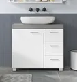 Produktbild: VASAGLE Waschbeckenunterschrank mit Füßen, 3 große Schubladen, 2 Fächer hinter der Tür, 30 x 70 x 64 cm, Weiß-Zementgrau