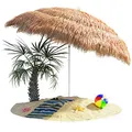 Produktbild: Kingsleeve® Sonnenschirm Hawaii Ø160cm Neigbar Höhenverstellbar UV Schutz 30+ Groß Rund Balkon Strand Strohschirm Strandschirm Bast Hawaiischirm Braun