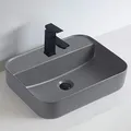 Produktbild: Aufsatzwaschbecken aus Keramik KW8085-50 x 40 x 13 cm - Farbe:Grau Matt, Pop-up:Ohne Ablaufgarnitur