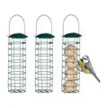 Produktbild: Relaxdays Meisenknödelhalter 3er Set, zum Aufhängen, HxD 31x8,5 cm, Vogelfutterspender für Wildvögel, Metall, dunkelgrün