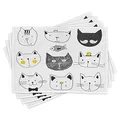 Produktbild: ABAKUHAUS Katze Platzmatten, Lustige Skizze mit Schnurrbart Fliege Hut Fisch Spaß Motiven Muster, Waschbare Stoff Esszimmer Küche Tischdekorations Digitaldruck, Gelb Schwarz