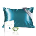 Produktbild: townssilk Beidseitig 100% 19momme Pure Maulbeerseide Kissenbezug für Haar und Haut Gesundheit, 1 Stück 50x90cm Größe Kissenbezug Seide,verstecktem Reißverschluss 600 Fadenzahl peacockblue