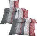 Produktbild: Seersucker Bettwäsche 4 tlg. 135 x 200 mit Reißverschluss Bettgarnitur Sommerbettwäsche Grau Rot mit Druckmuster