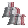 Produktbild: Casa Colori Seersucker Bettwäsche 4 TLG. 135 x 200 mit Reißverschluss Bettgarnitur Sommerbettwäsche Grau Rot mit Druckmuster