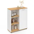 Produktbild: IDMarket - Beistellbuffet 70 cm VITO 3 Regale und Schrank weiß und Holzplatte