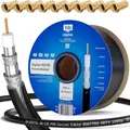 Produktbild: HB-DIGITAL 100m SAT Koaxial Kabel 135dB 8K 4K UHD 4-Fach geschirmt für DVB-S / S2 DVB-C / C2 DVB-T / T2 DAB+ Radio + inkl. 10x vergoldete F-Stecker BK Anlagen - Stahl/Kupfer Innenleiter - Schwarz