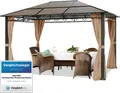 Produktbild: Gartenpavillon 3x4 m wasserdicht ALU Deluxe Pavillon mit 4 Seitenteilen Partyzelt in Taupe lichtdurchlässiges Hardtop Dach