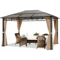 Produktbild: Gartenpavillon 3x4 M Wasserdicht Alu Deluxe Pavillon Mit 4 Seitenteilen Partyzelt In Taupe Lichtdurchlässiges Pc Dach