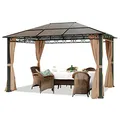 Produktbild: TOOLPORT Gartenpavillon 3x4 m wasserdicht ALU Deluxe Pavillon mit 4 Seitenteilen Partyzelt in Taupe lichtdurchlässiges PC Dach