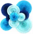 Produktbild: Himeland 10x Blau Papier Fächer Set PomPoms Tissue Blumen Hängende Deko