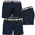 Produktbild: Eight 2 Nine Damen Short Bermuda Kurze Hose Sommer Chino Stoff Hotpants mit Gürtel, Hosengröße:M / 38, Farbe:Navy