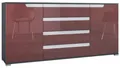 Produktbild: Vladon Sideboard Sylt V2 (Kommode mit 2 Türen und 4 Schubladen, Korpus - Anthrazit matt / Front - Bordeaux Hochglanz), Absetzung - Weiß Hochglanz (166,5 x 75,5 x 35 cm)
