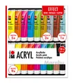 Produktbild: Marabu 1210000000209 - Acrylfarben Set Effect, mit 18 x 36 ml Farbe, 9 x Basic, 5 x Neon, 3 x Metallic und 1 x Glitter, auf Wasserbasis, für viele Untergründe geeignet, schnell trocknend, wasserfest