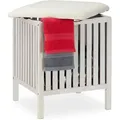 Produktbild: Wäschekorb Mit Sitz, Badhocker, Landhausstil, 40 L Wäschesammler, Holz & Stoff, Hxbxt: 53 X 41 X 41 Cm, Weiß - Relaxdays