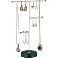 Produktbild: Relaxdays - Schmuckständer, Fuß Aus Marmor, Schmuck Aufbewahrung Für Ketten, Ohrringe & Armbänder, 3 Stangen, Grün/silber