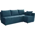 Produktbild: MIRJAN24 Ecksofa Nestor Cord, L-From Polsterecke mit Schlaffunktion und Bettkasten, Wohnzimmer (Farbe: Poso 05, Seite: Rechts) - Blau